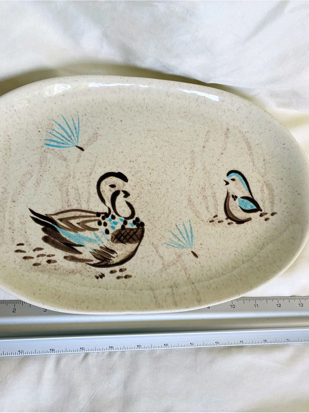Red Wing Pottery Bob White Quail Hand Painted Oval Platter